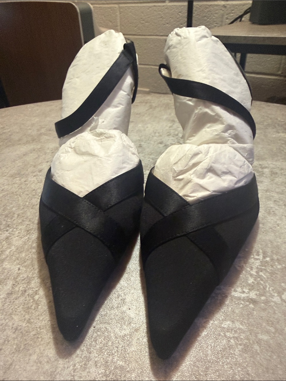 Caparros Black Pointed Toe Crisscross Slingback Flats